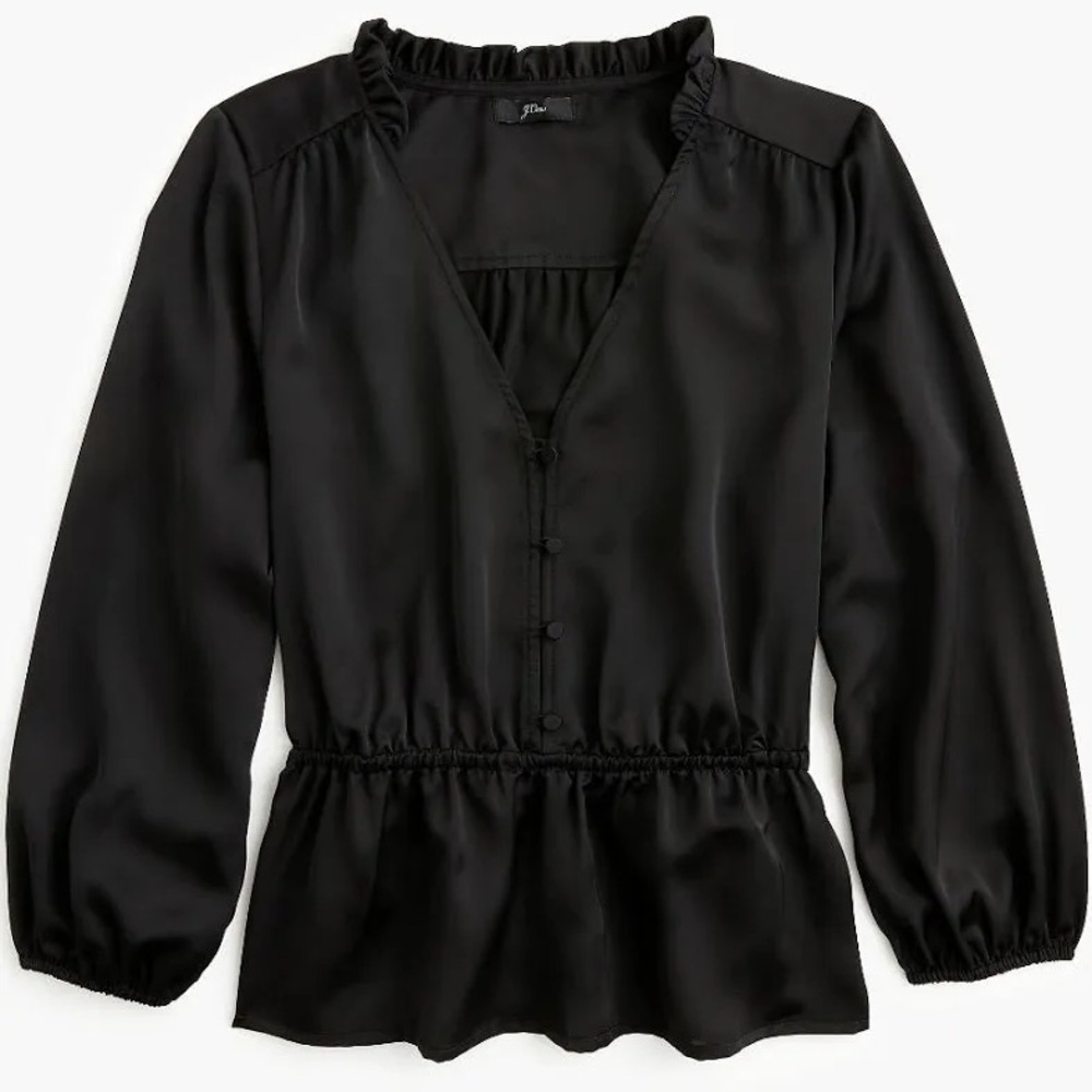 J. Crew V-neck Button-detail Peplum Top in Black | XL | EUC